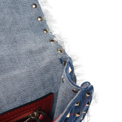 Valentino Garavani Denim Fringe Medium Rockstud Spike Shoulder Bag Blue 8 of 11