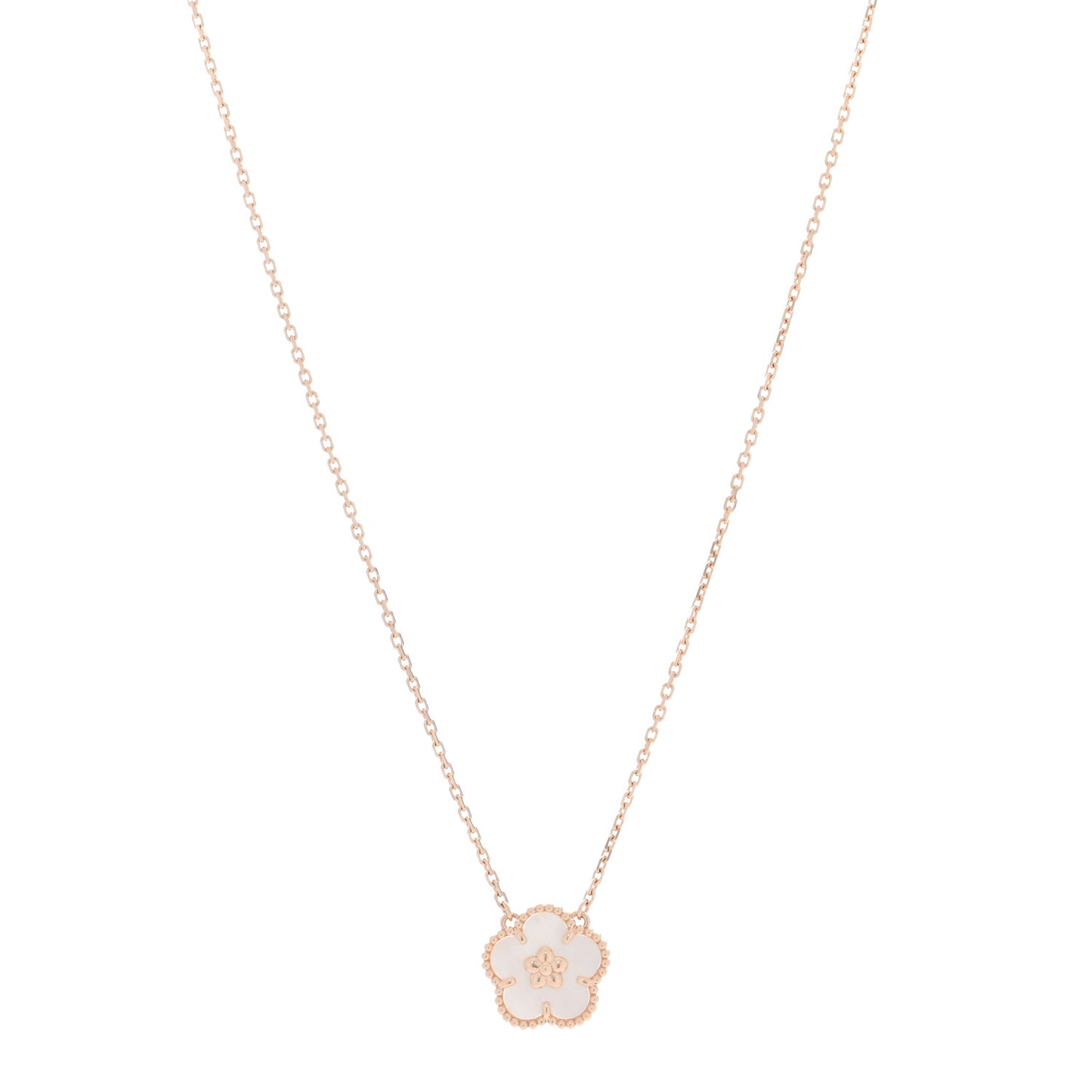 18K Rose Gold Mother Of Pearl Lucky Spring Plum Blossom Necklace