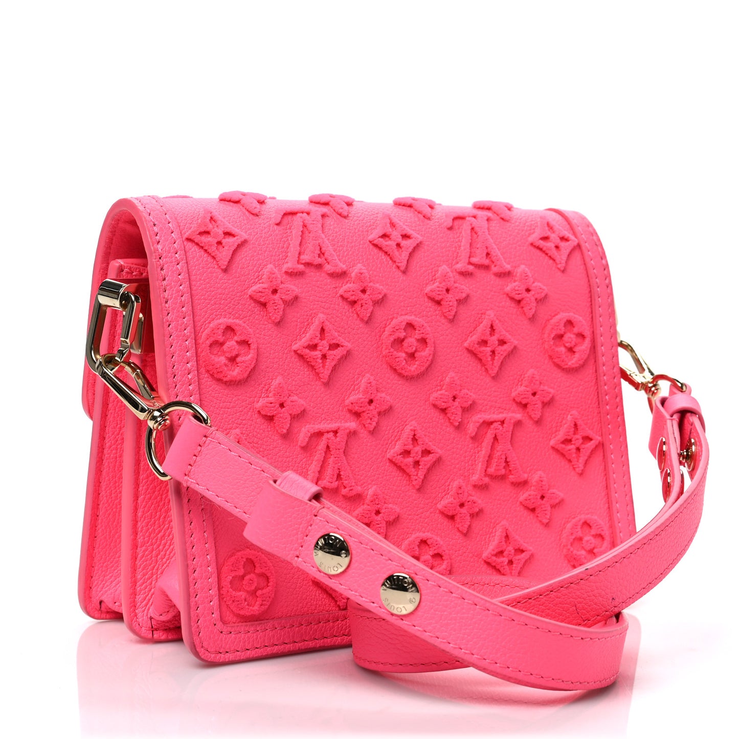 Grained Calfskin Tufted Monogram Mini Dauphine Fluo Pink