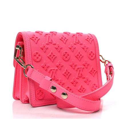 Louis Vuitton Grained Calfskin Tufted Monogram Mini Dauphine Fluo Pink 3 of 9