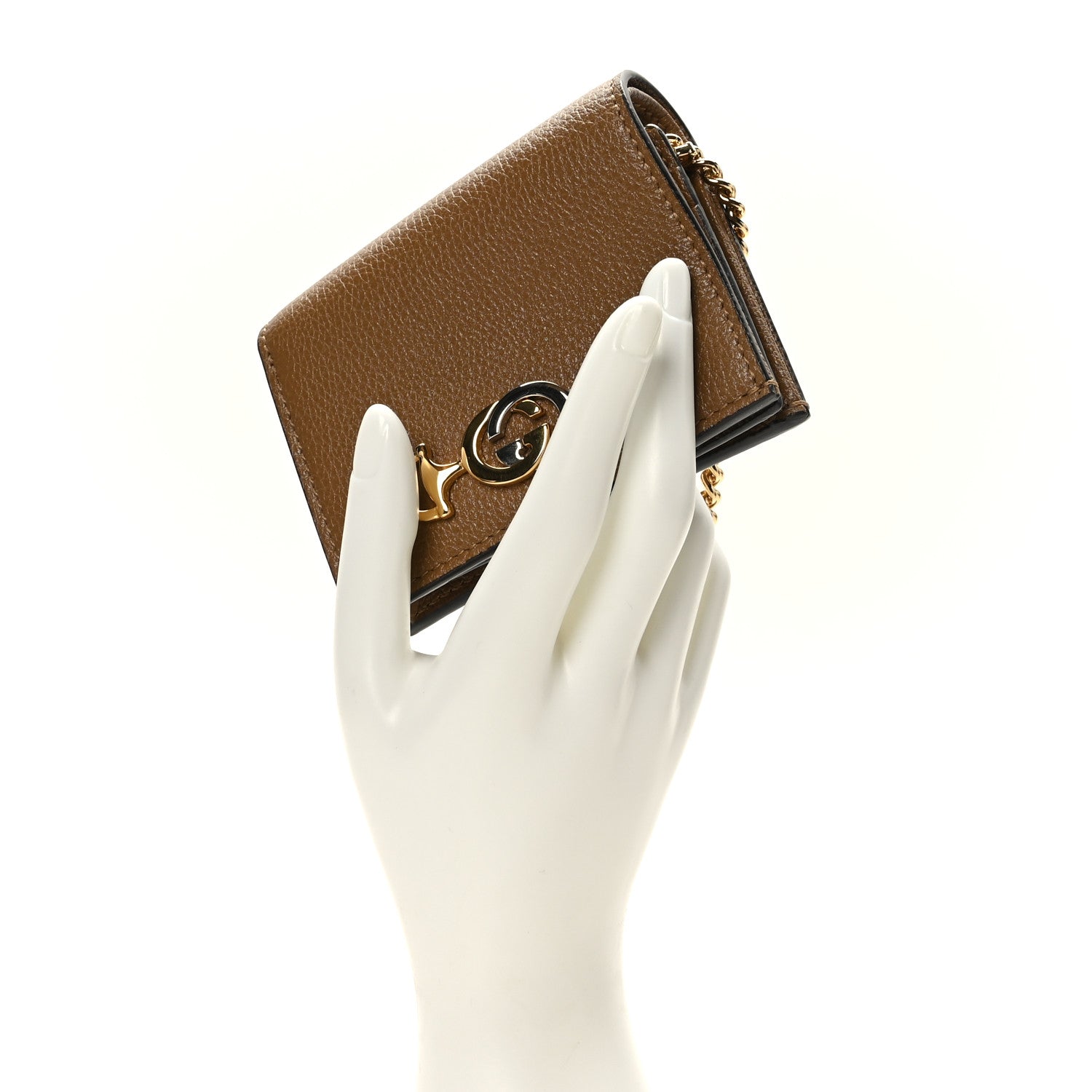 Gucci Grainy Calfskin Zumi Chain Card Case Wallet Friky Taupe 2 of 8