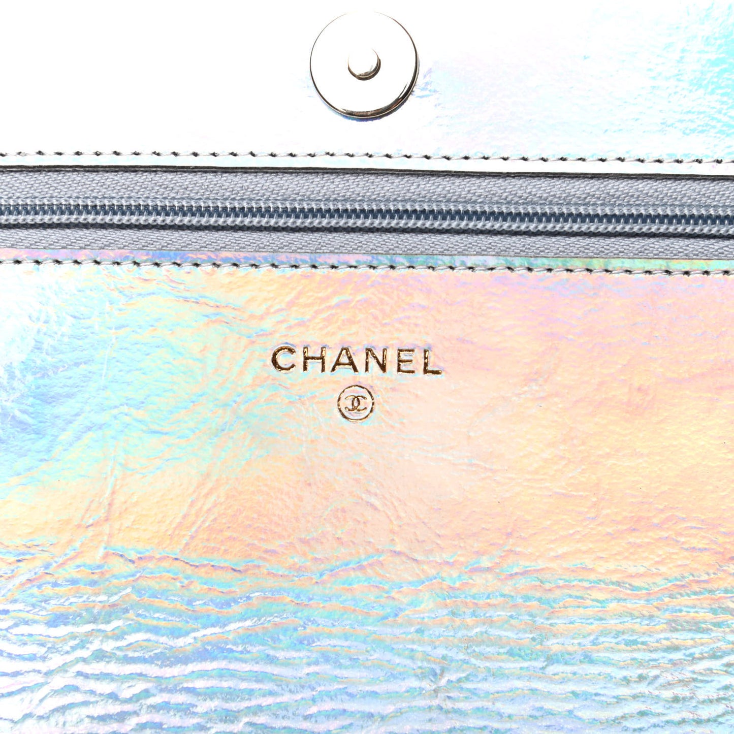Iridescent Goatskin Quilted Wallet On Chain WOC Silver