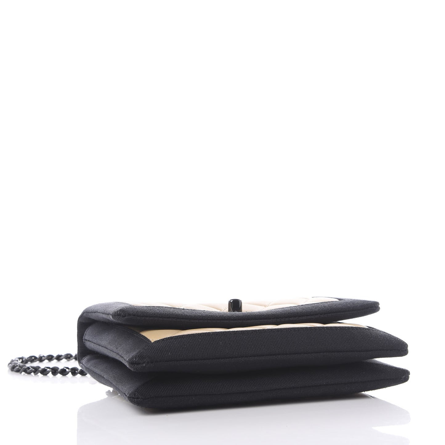 Lambskin Grosgrain Quilted Flap Beige Black
