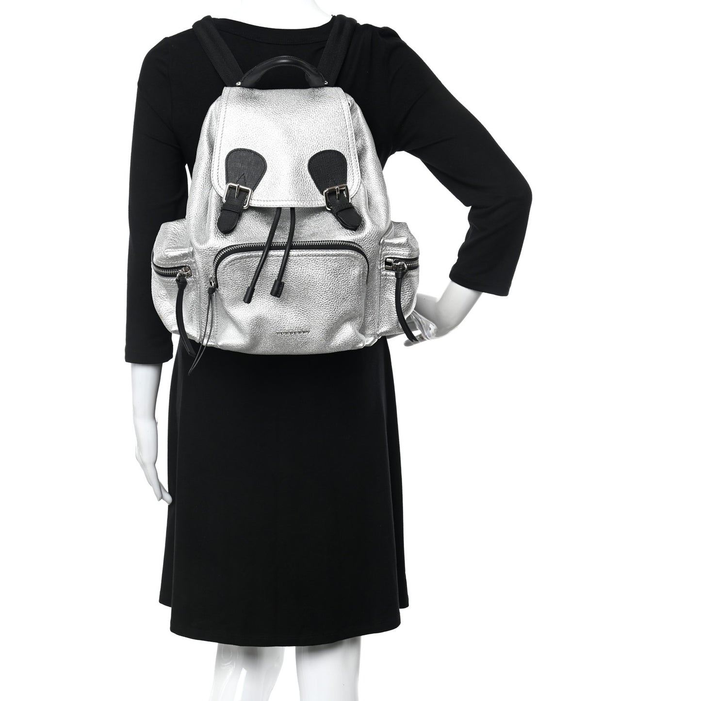 Metallic Deerskin Medium Rucksack Backpack Silver