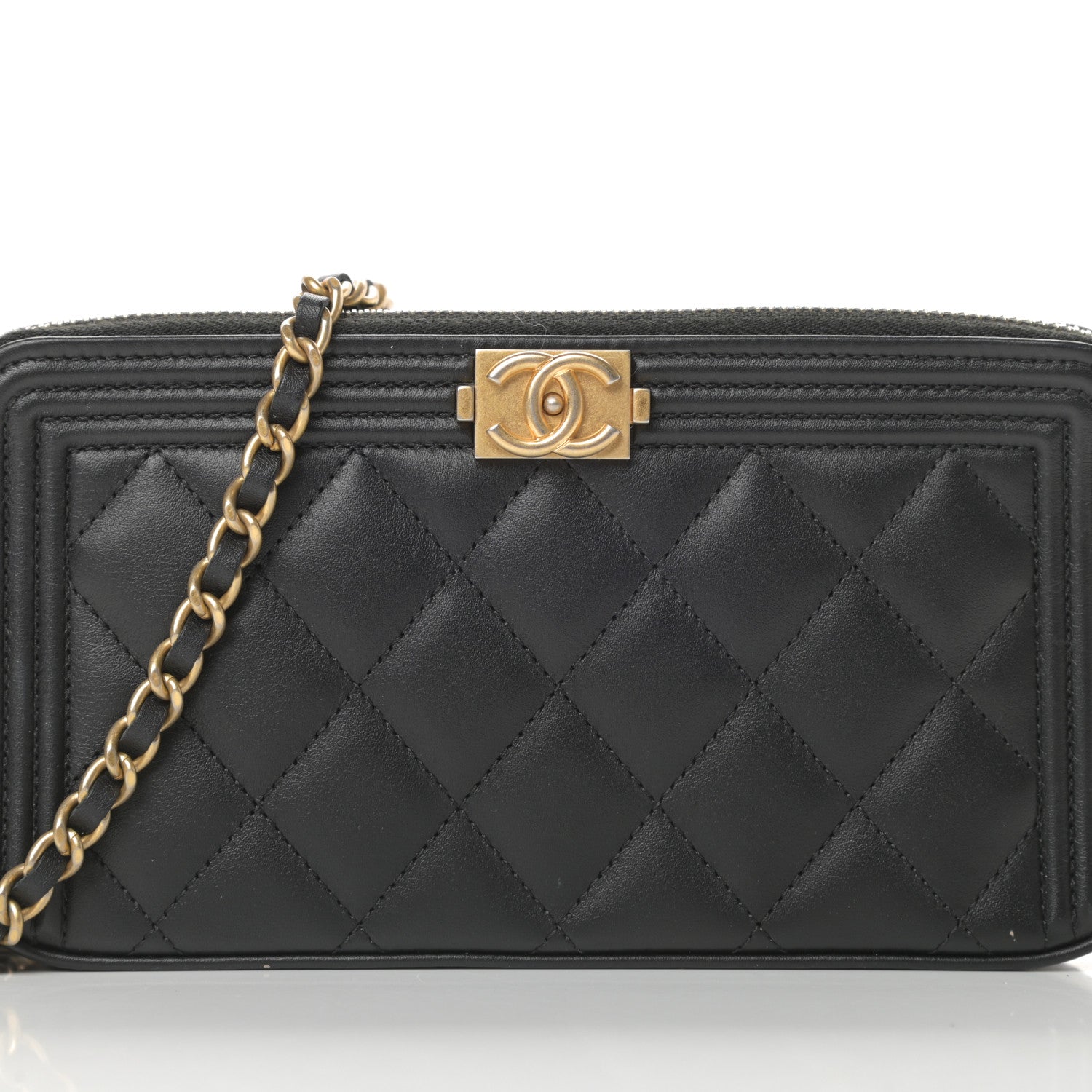 Chanel Lambskin Quilted Small Boy Clutch With Chain Black 11 of 18
