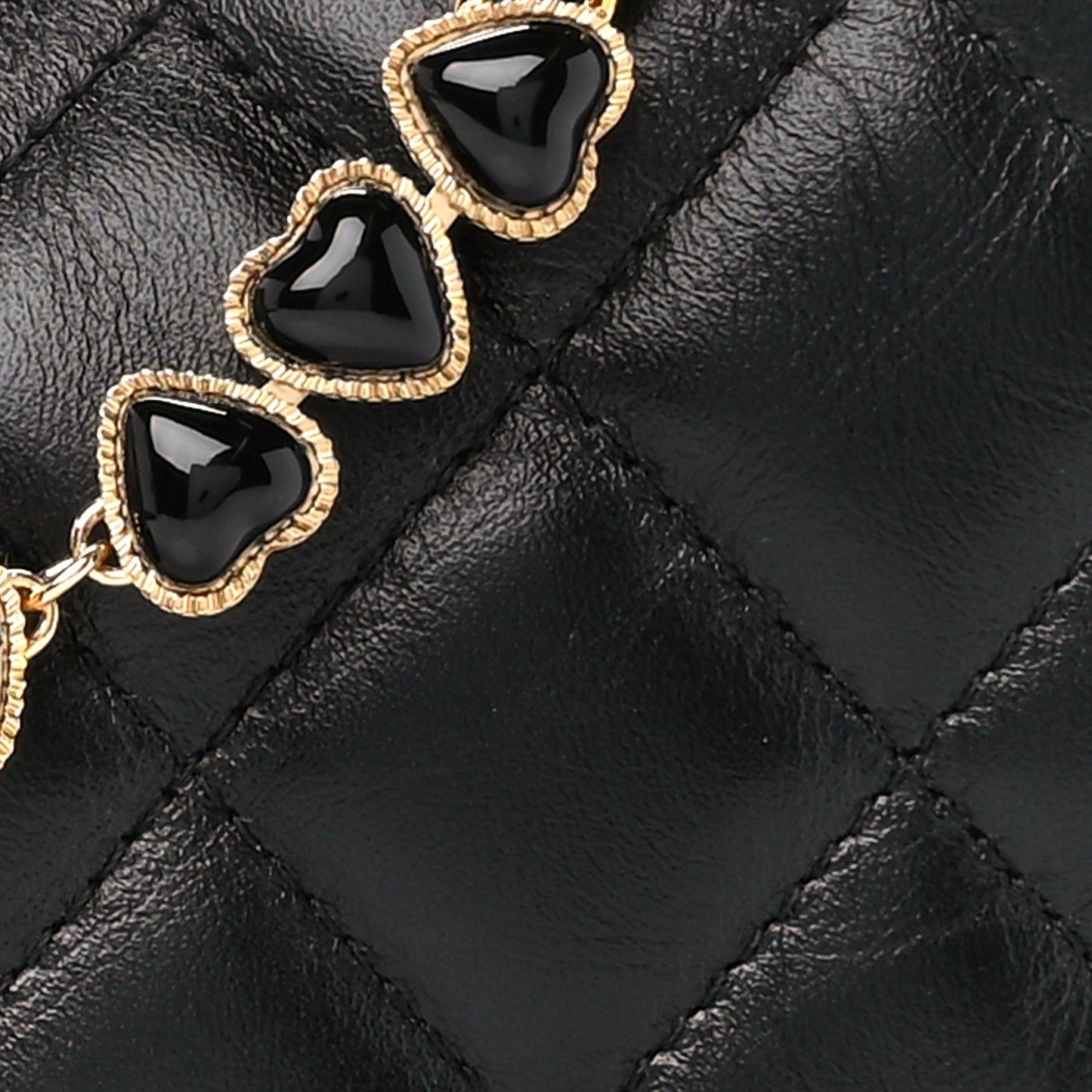 Shiny Crumpled Calfskin Quilted Enamel Heart Hobo Black