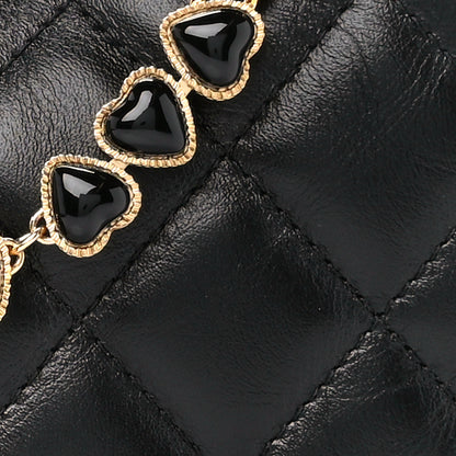 Chanel Shiny Crumpled Calfskin Quilted Enamel Heart Hobo Black 8 of 11