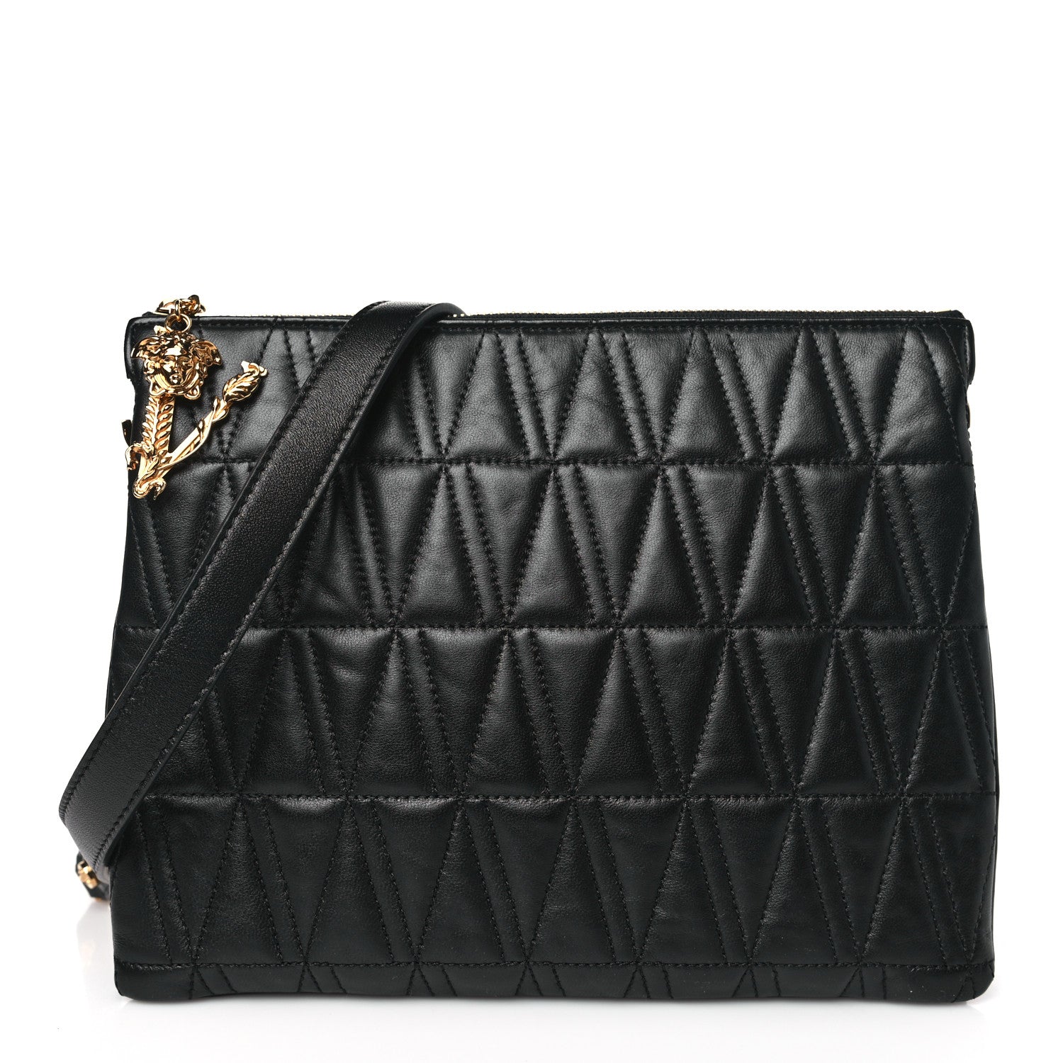 Versace Nappa Quilted Virtus Chain Shoulder Bag Black 1 of 8