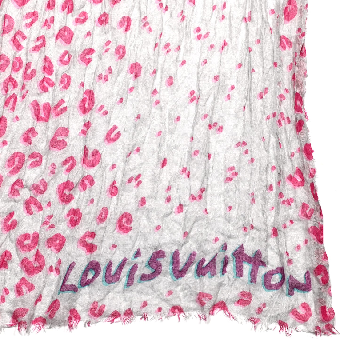 Cashmere Silk Sprouse Leopard Scarf White Pink