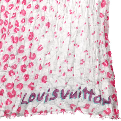 Louis Vuitton Cashmere Silk Sprouse Leopard Scarf White Pink 2 of 4