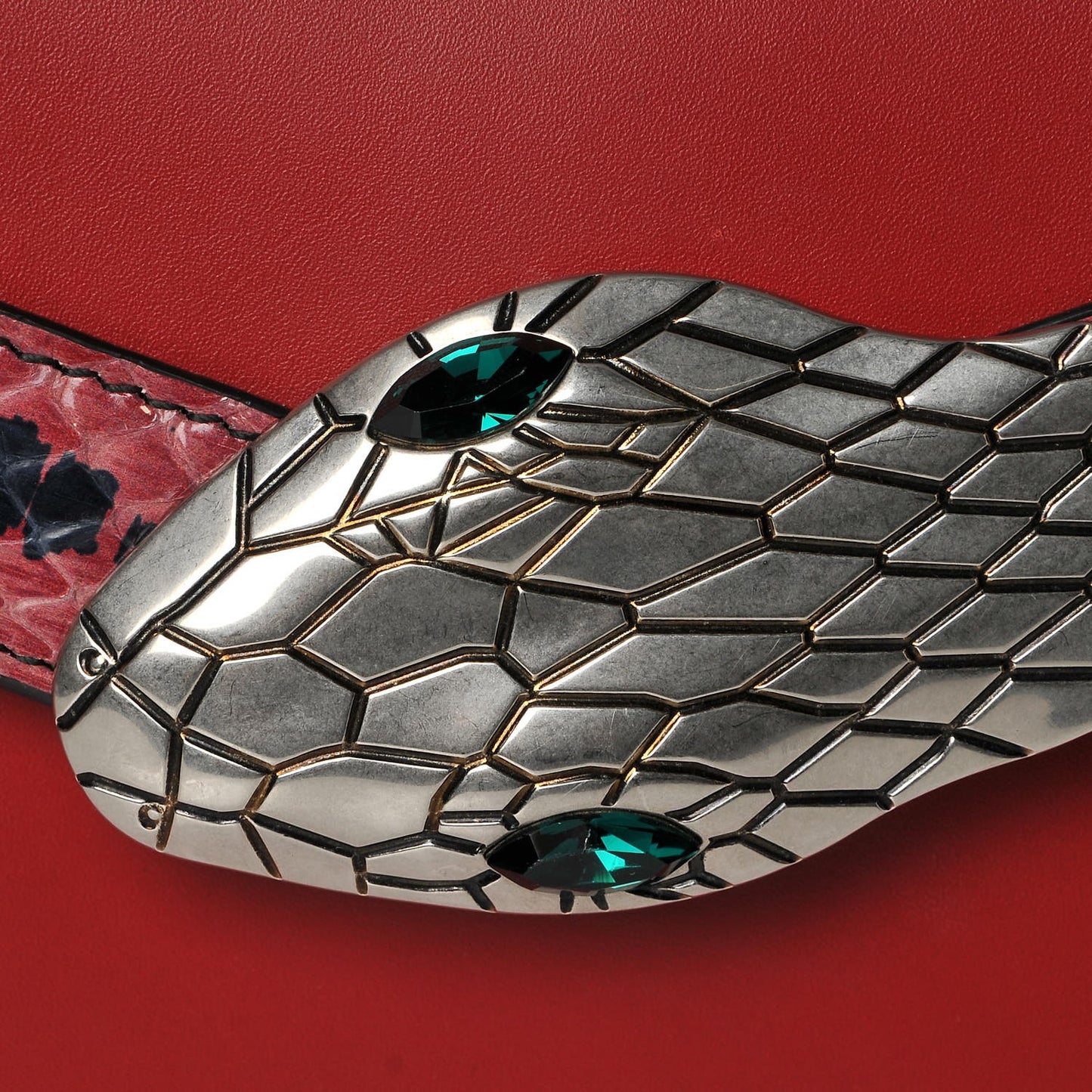 Snakeskin Calfskin Lilith Shoulder Bag Hibiscus Red