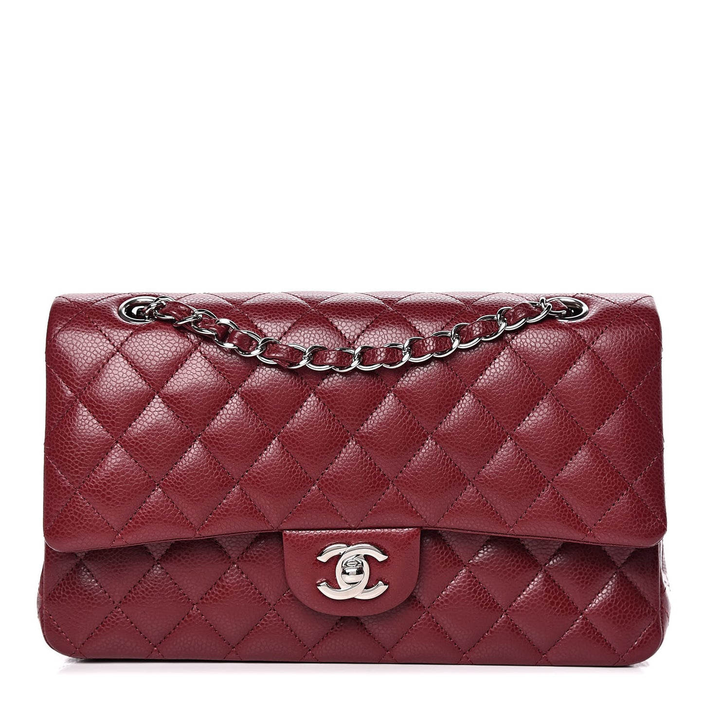 Caviar Quilted Medium Double Flap Dark Red