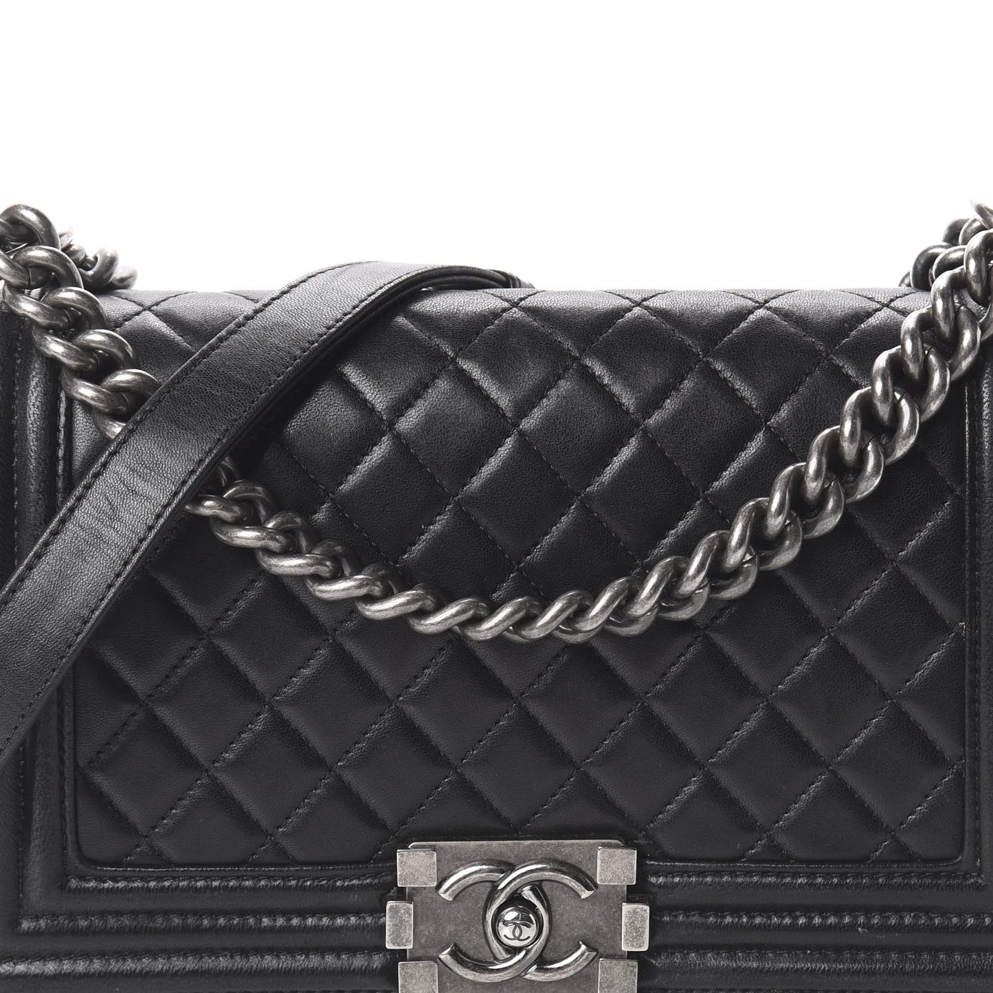 Lambskin Quilted Medium Boy Flap Black