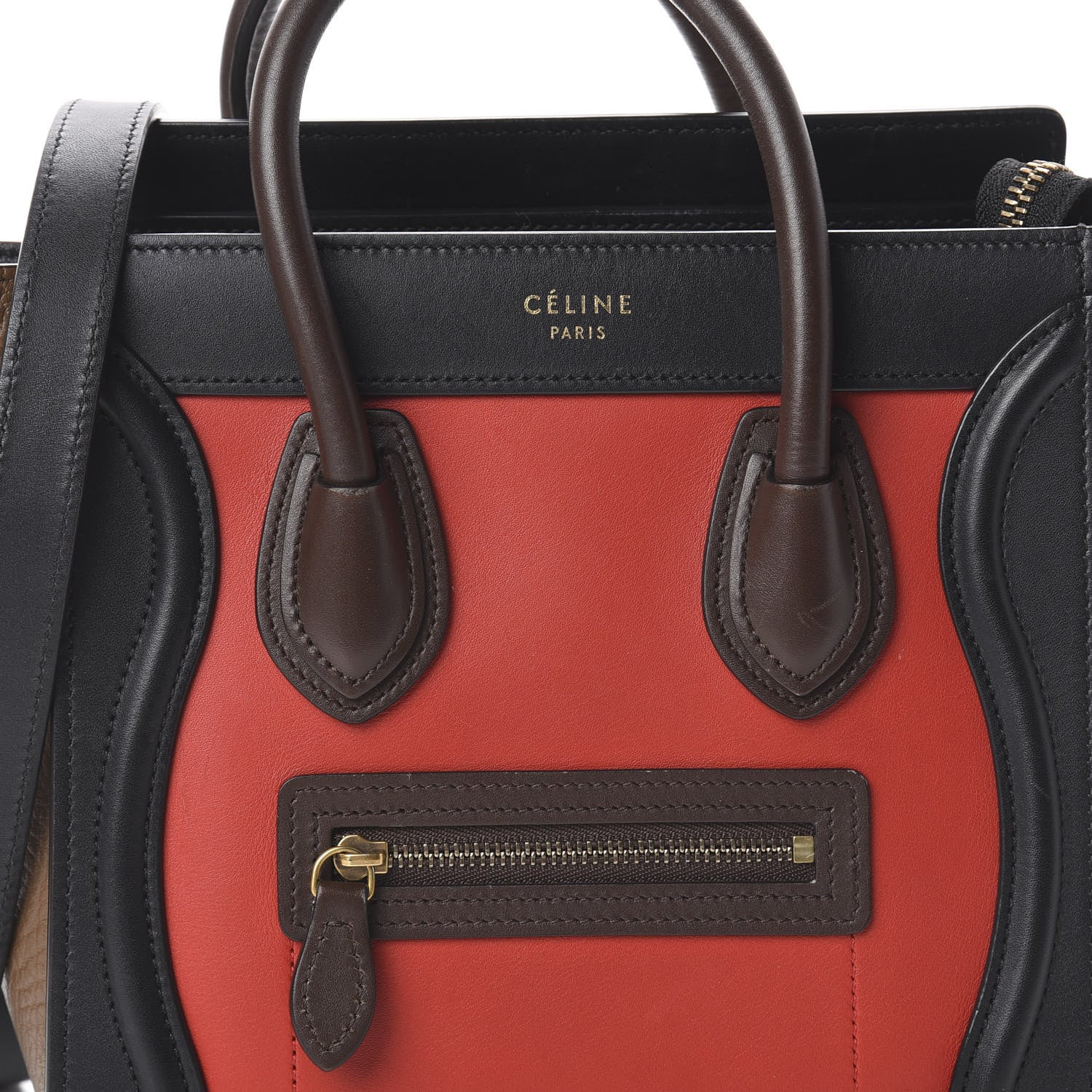Celine Calfskin Bullhide Nano Tri-Color Luggage Bright Red 6 of 8