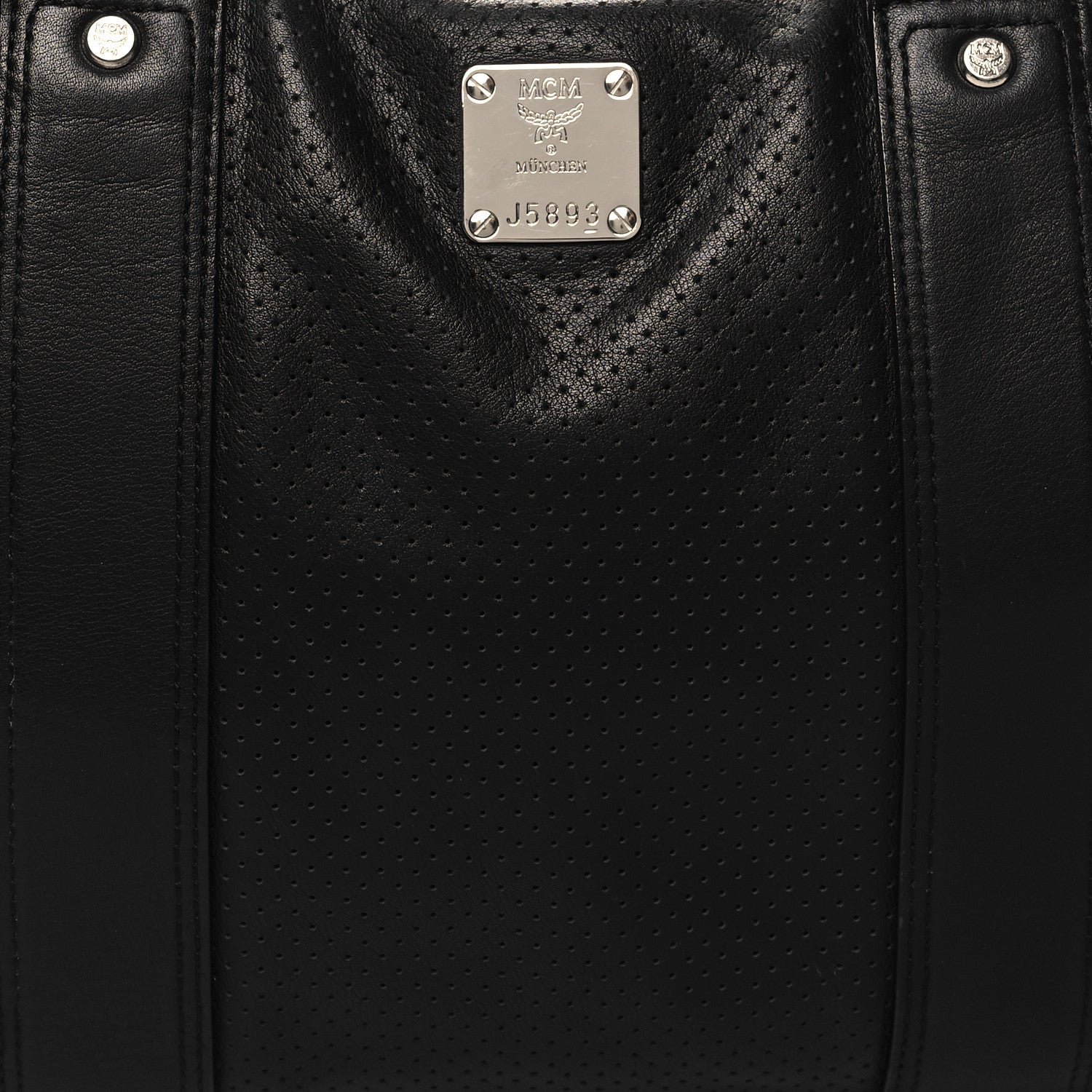 MCM Calfskin Perforated Shoulder Bag Black 7 of 11