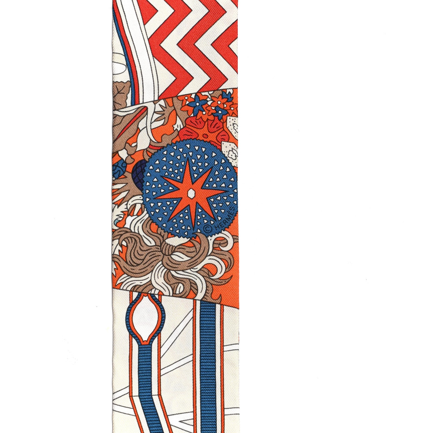 Hermes Silk De l'Ombrelle Aux Duels Twilly Bleu Potiron Creme 4 of 4