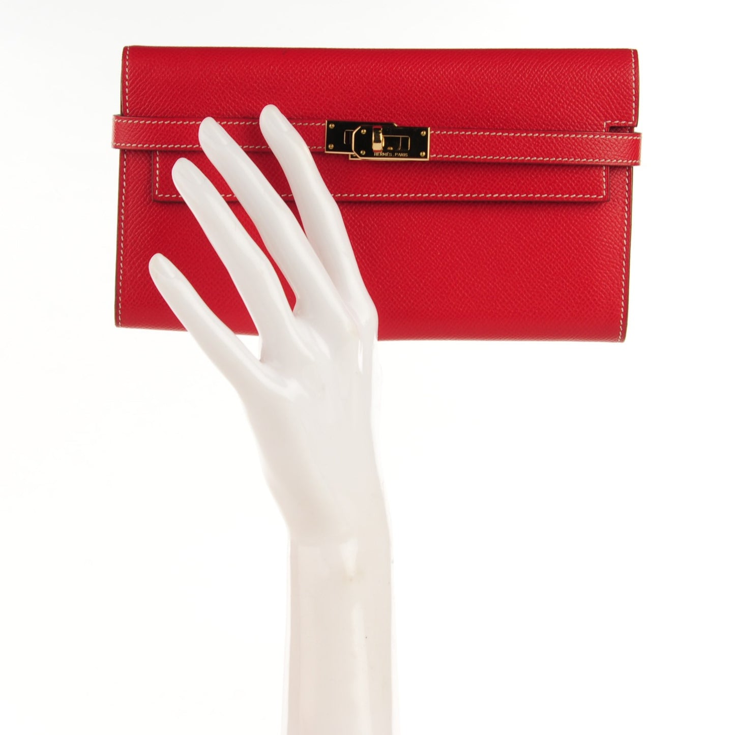 Epsom Kelly Longue Wallet Rouge Casaque Bleu Thalassa