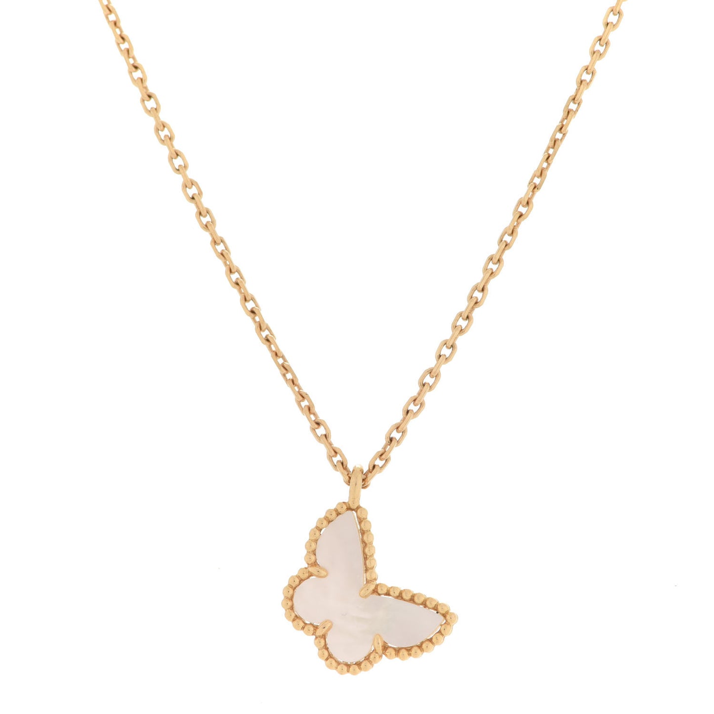 18K Yellow Gold Mother of Pearl Sweet Alhambra Butterfly Pendant Necklace