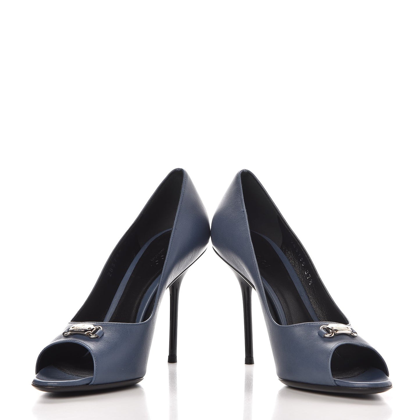Calfskin Logo Plate Peep Toe Pumps 37.5 Admiral