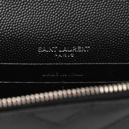 Saint Laurent Grain De Poudre Matelasse Chevron Monogram Envelope Chain Wallet Black 6 of 10