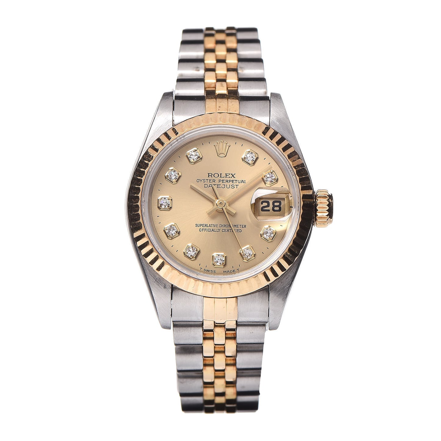 Stainless Steel 18K Yellow Gold Diamond 26mm Oyster Perpetual Datejust Watch Champagne 69173
