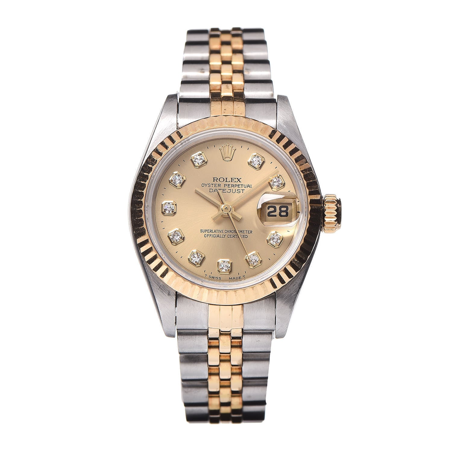 Rolex Stainless Steel 18K Yellow Gold Diamond 26mm Oyster Perpetual Datejust Watch Champagne 69173 1 of 7