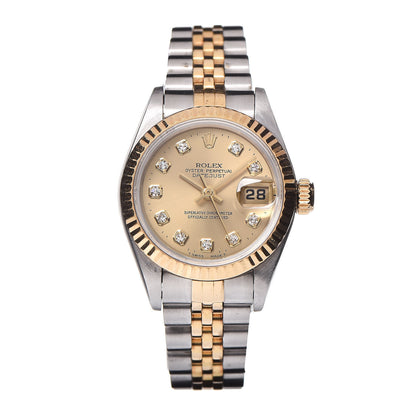 Rolex Stainless Steel 18K Yellow Gold Diamond 26mm Oyster Perpetual Datejust Watch Champagne 69173 1 of 7