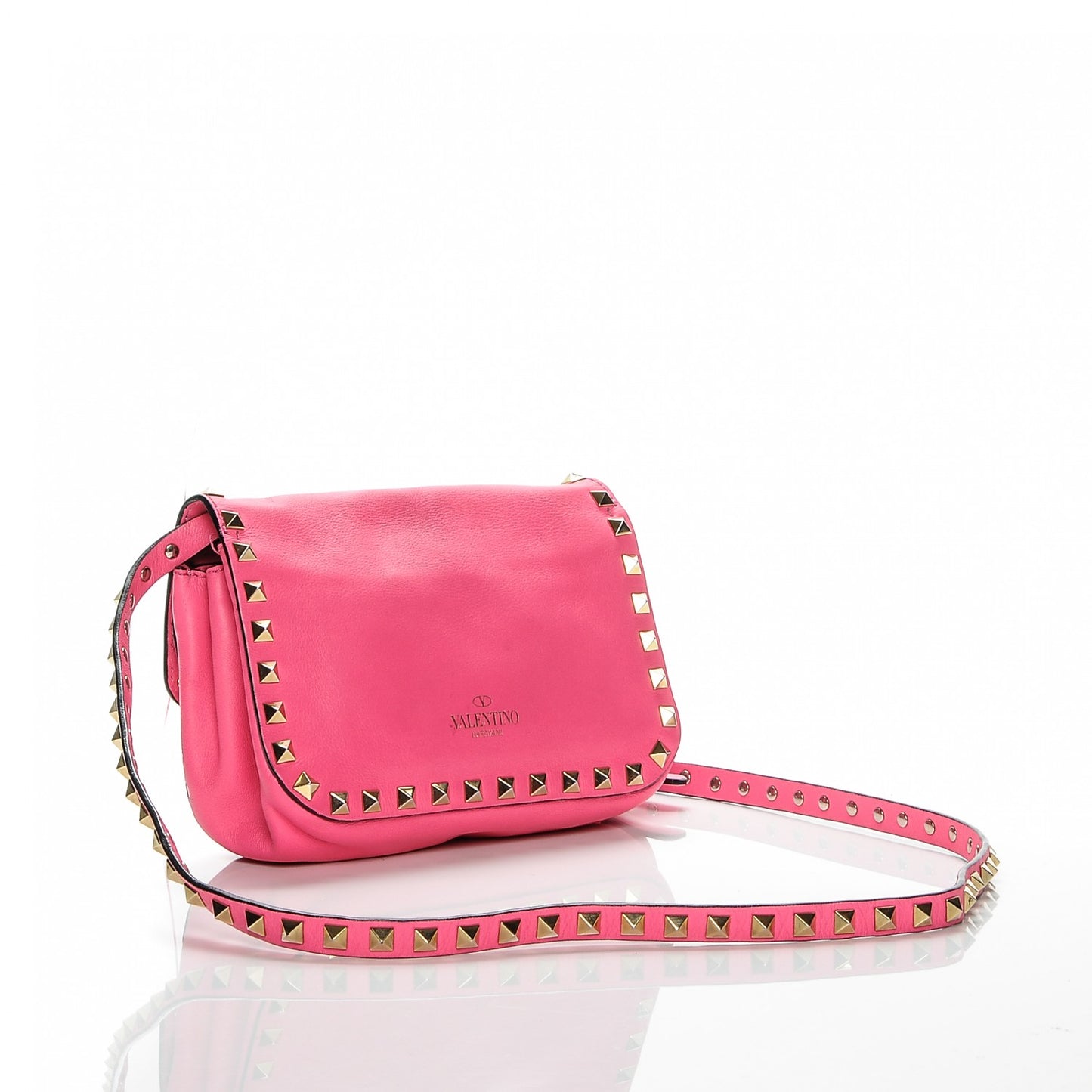 Vitello Mini Rockstud Flap Saddle Crossbody Bag Fuxia Fluo
