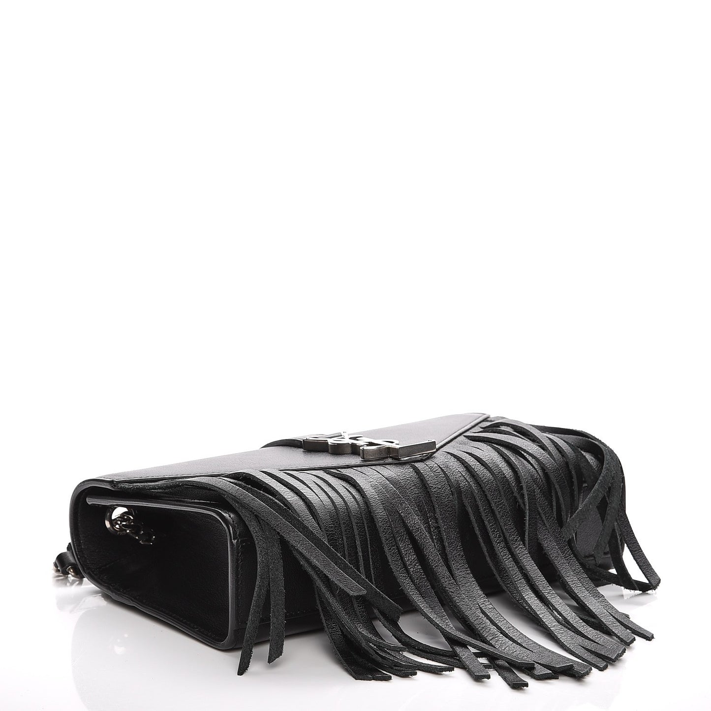 Calfskin Fringe Small Monogram Satchel Black