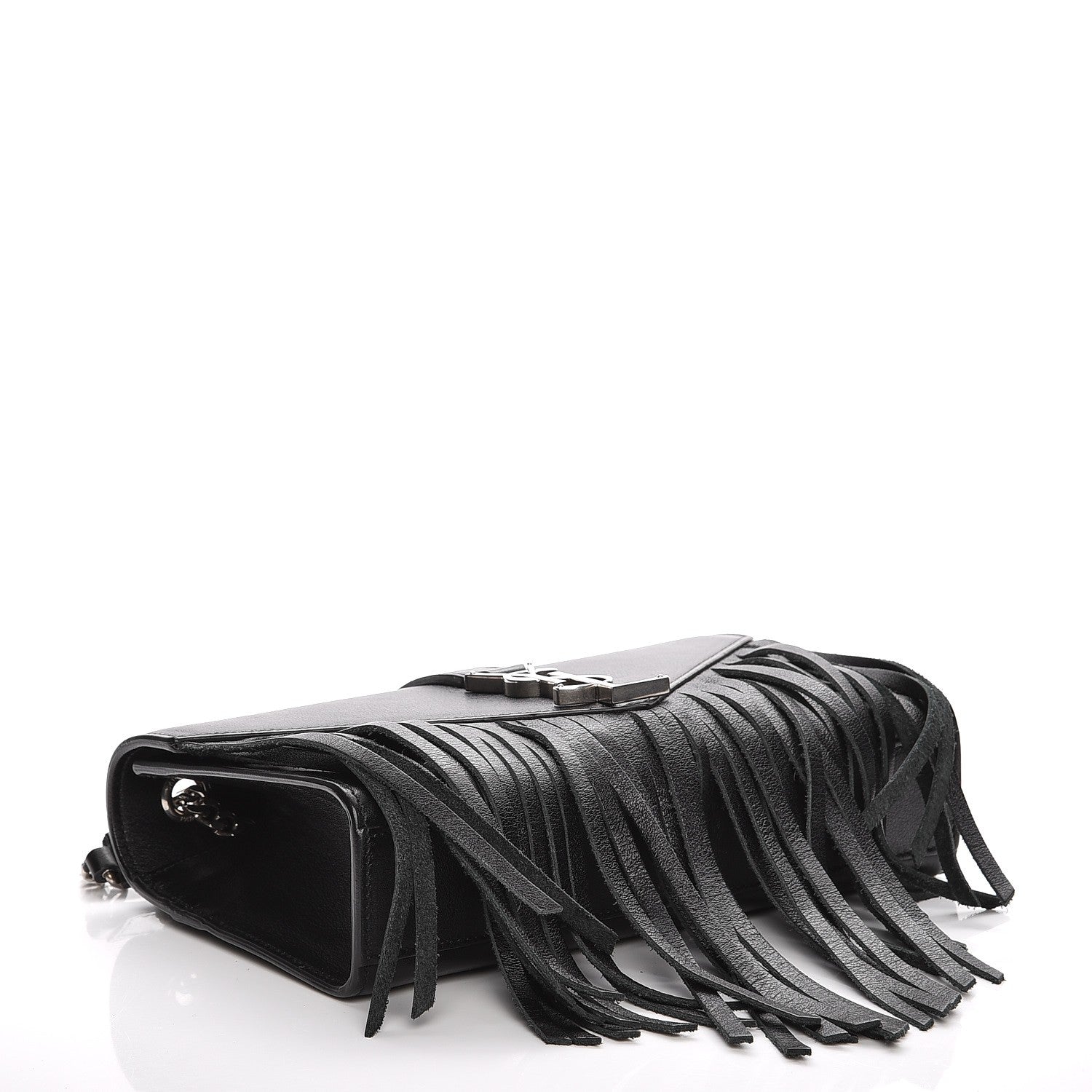 Saint Laurent Calfskin Fringe Small Monogram Satchel Black 4 of 9