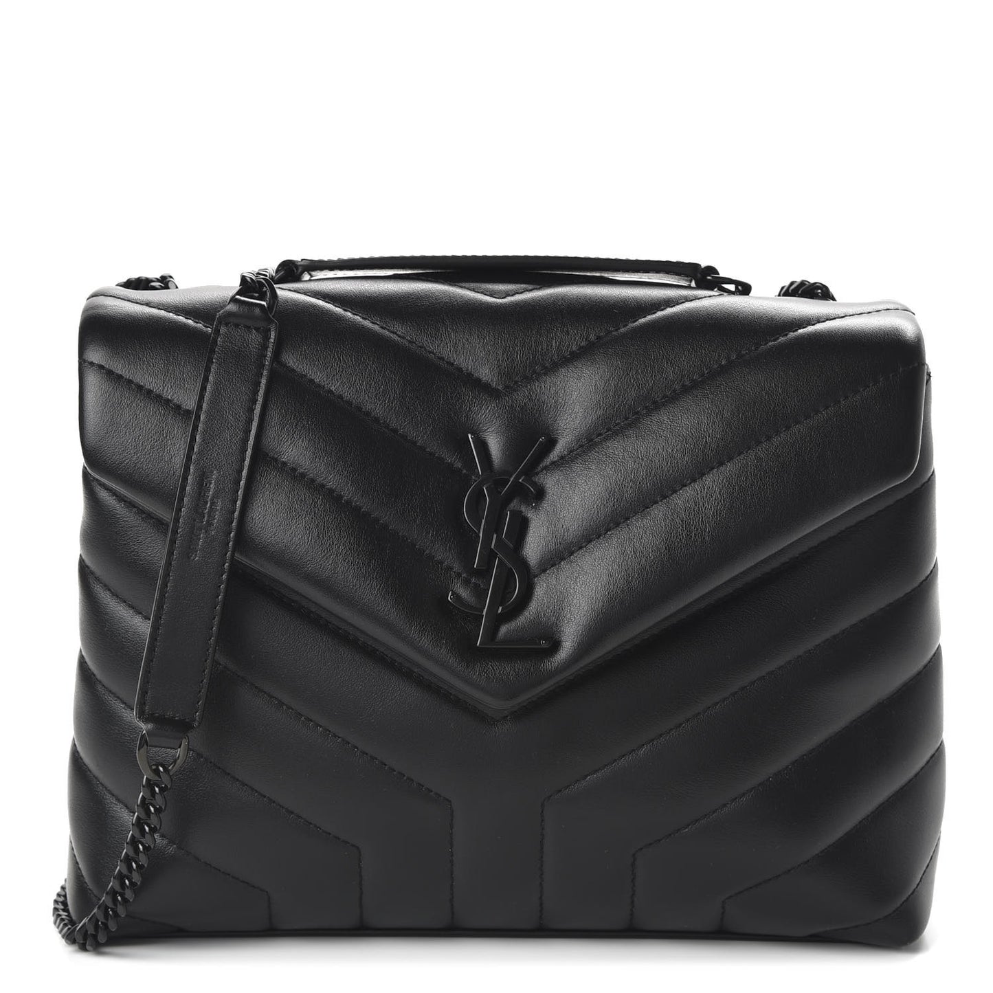 Calfskin Y Quilted Monogram Small Loulou Chain Satchel Black