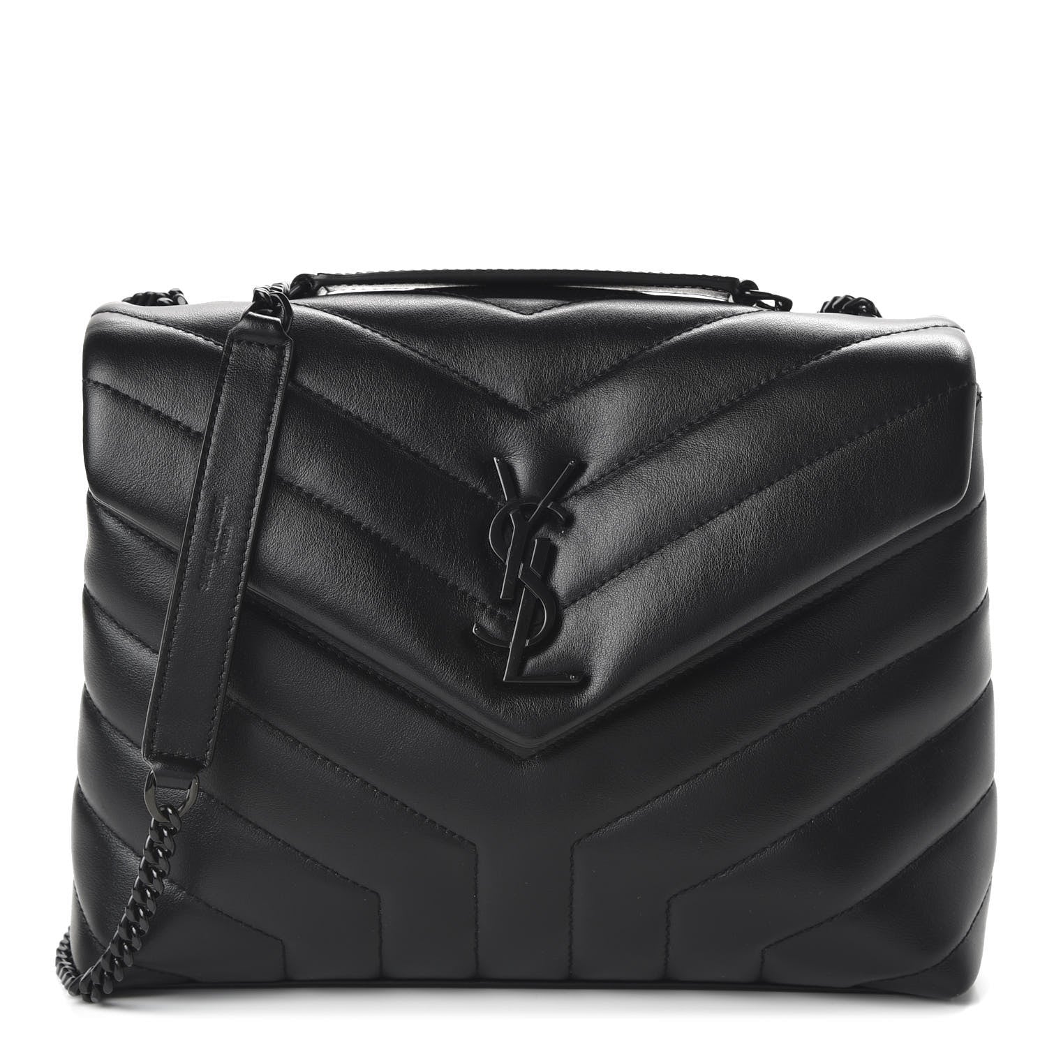 Saint Laurent Calfskin Y Quilted Monogram Small Loulou Chain Satchel Black 1 of 9