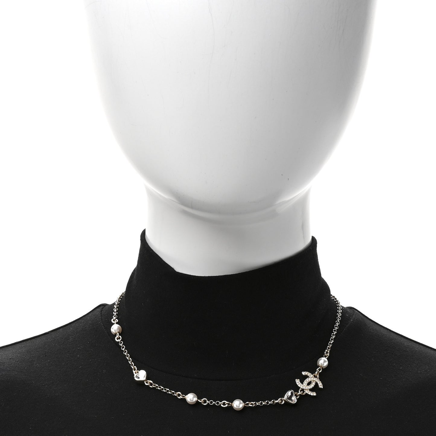 Pearl Crystal CC Heart Chain Short Necklace Gold