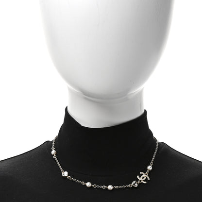 Chanel Pearl Crystal CC Heart Chain Short Necklace Gold 2 of 5