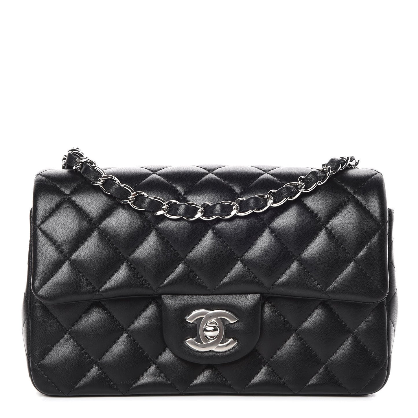 Lambskin Quilted Mini Rectangular Flap Black
