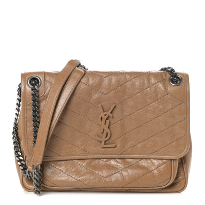 Saint Laurent Crinkled Calfskin Matelasse Monogram Medium Niki Chain Satchel Natural Tan 1 of 10