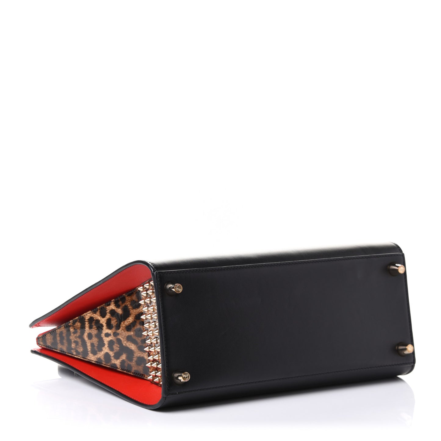 Calfskin Patent Leopard Spiked Medium Paloma Black