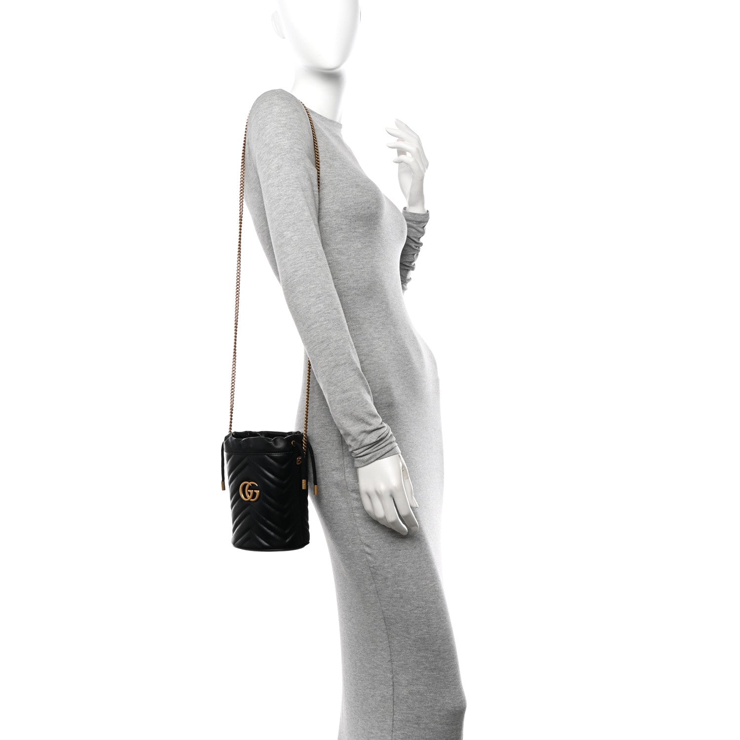 Gucci Calfskin Matelasse Mini GG Marmont 2.0 Bucket Bag Black 2 of 12