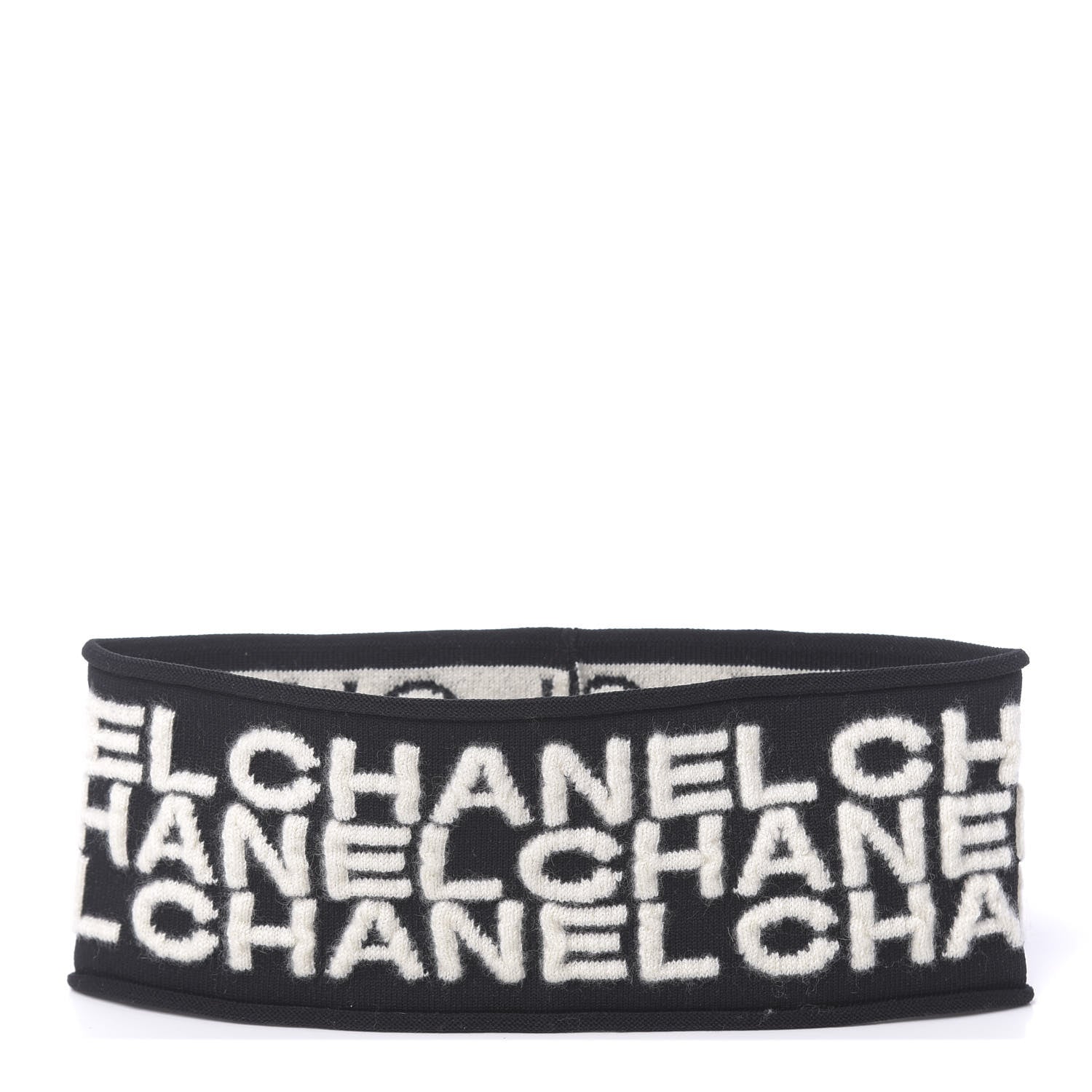 Chanel Cashmere Logo Headband Black White 1 of 4