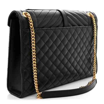 Saint Laurent Grain De Poudre Textured Mixed Matelasse Large Triquilt Monogram Satchel Black 3 of 11