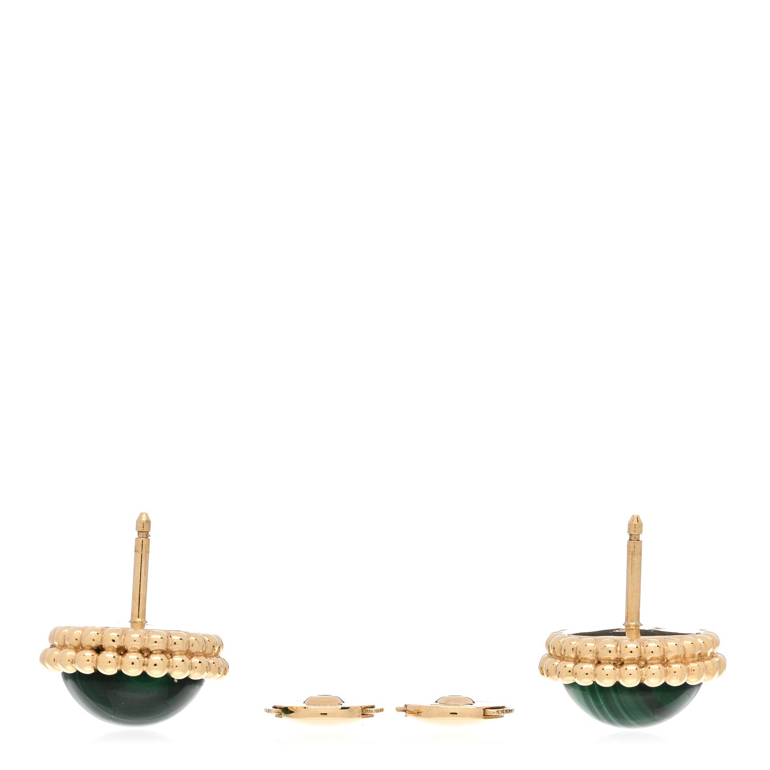 Van Cleef & Arpels 18K Yellow Gold Malachite Perlee Couleurs Earrings 3 of 5