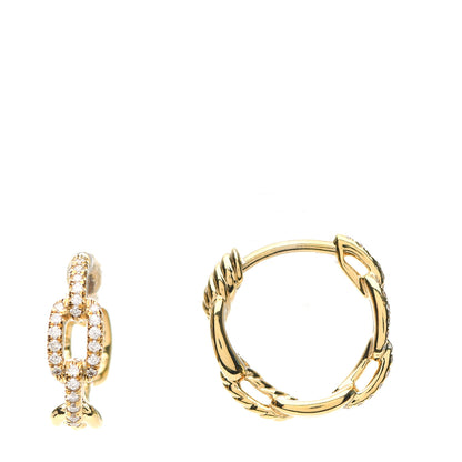David Yurman 18K Yellow Gold Diamond Stax Chain Link Huggie Hoop Earrings 1 of 4