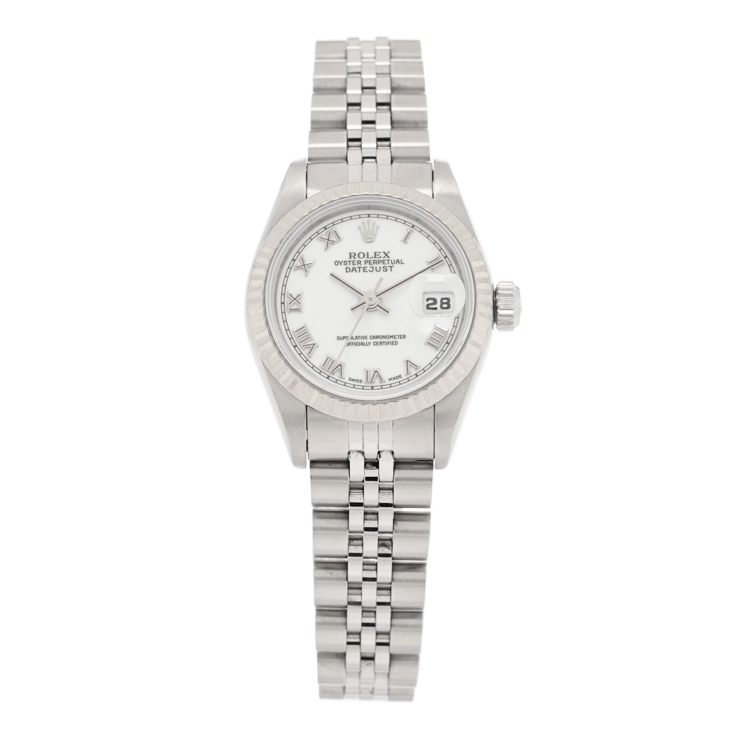Rolex Stainless Steel 18K White Gold 26mm Oyster Perpetual Datejust Watch White Roman 69174 1 of 4