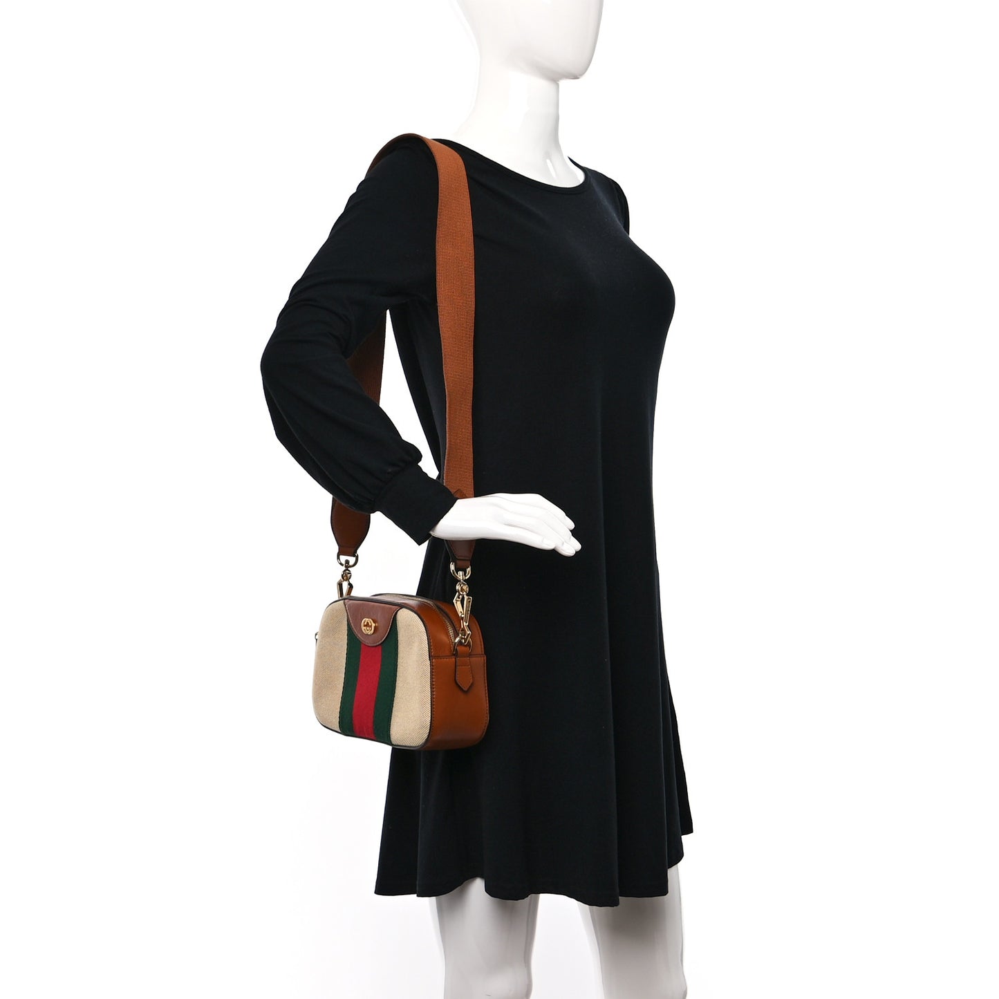 Vintage Canvas Web Shoulder Bag Sand Cuir