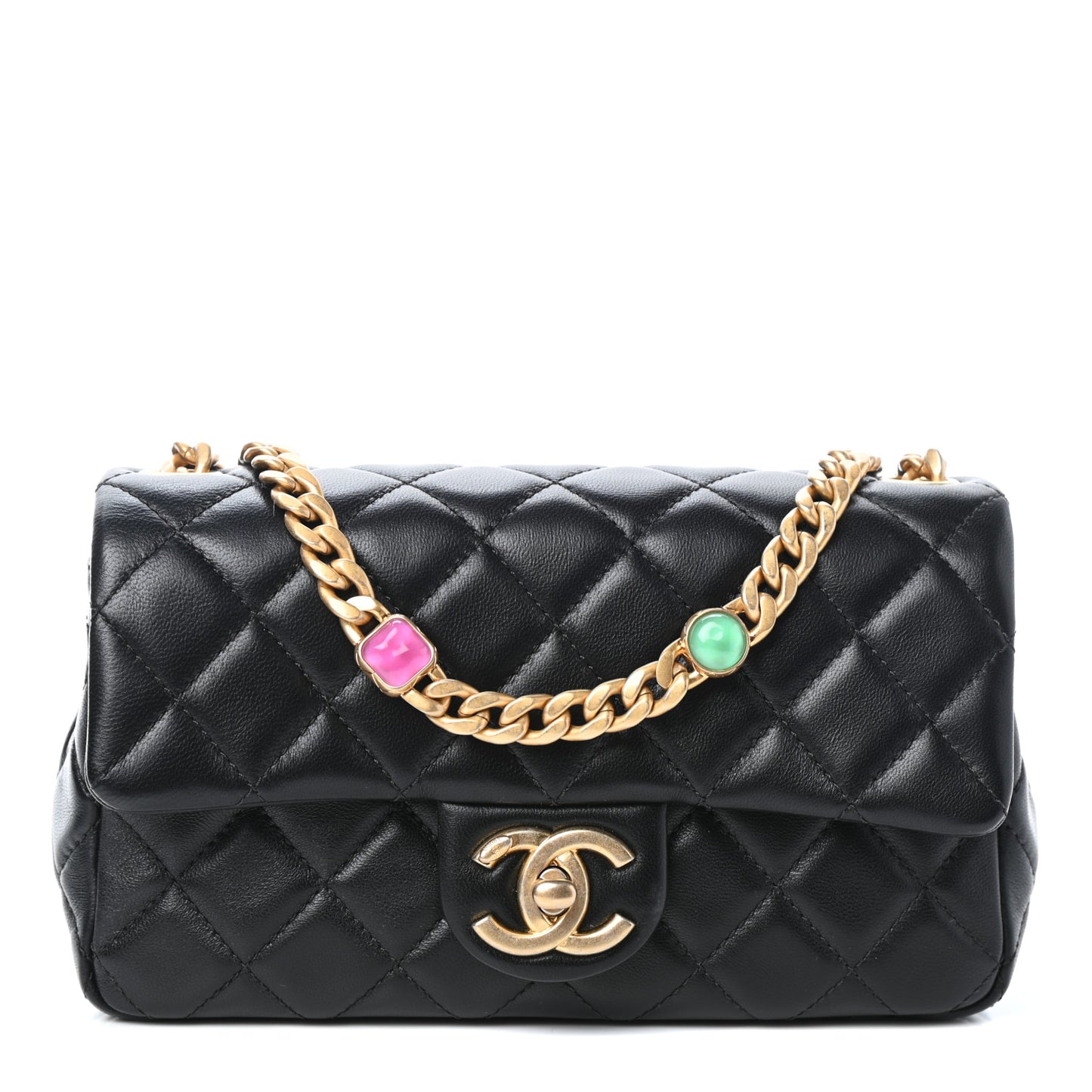 Lambskin Resin Quilted Mini Rectangular Pearl Samba Flap Black