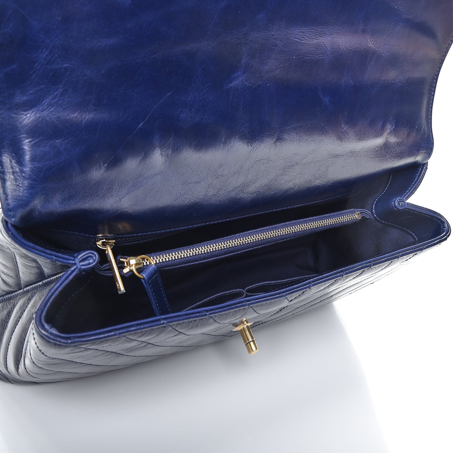 Calfskin Chevron Quilted Large Coco Handle Flap Blue