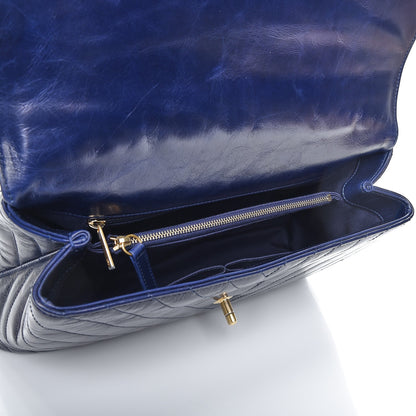 Chanel Calfskin Chevron Quilted Large Coco Handle Flap Blue 6 of 8