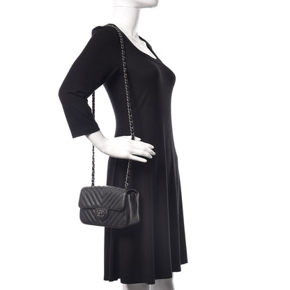 Chanel Metallic Caviar Chevron Quilted Mini Rectangular Flap Black 2 of 9