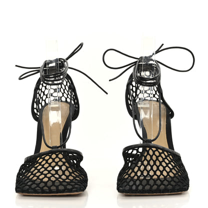 Bottega Veneta Mesh Nappa Stretch Ankle Tie Sandals 38.5 Black 2 of 7