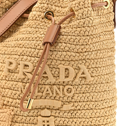 Prada Yarn Raffia Effect Crochet Small Bucket Bag Naturale 7 of 10
